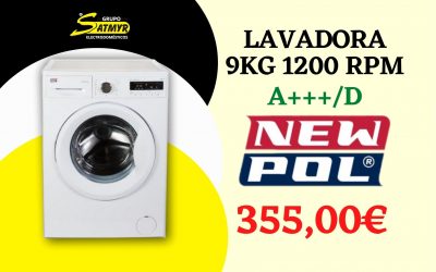 LAVADORA NEWPOL CARGA FRONTAL 9Kg 1200 RPM A+++/D – NWT0912