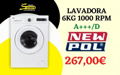 LAVADORA NEWPOL CARGA FRONTAL 6Kg 1.000 RPM A+++/D – NWT0610